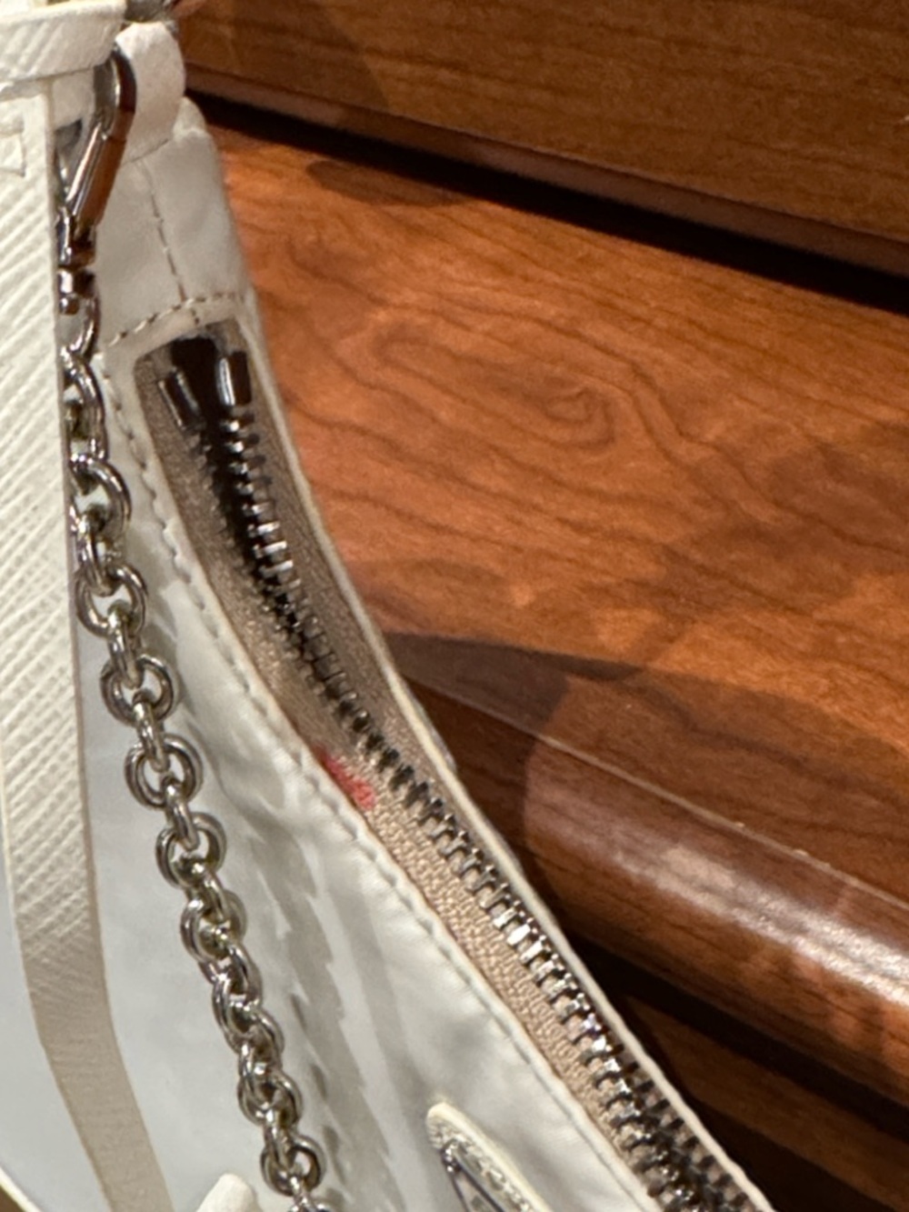 Prada  style Cream Nylon Shoulder Bag with Beige Webbing Strap - Picture 4 of 7